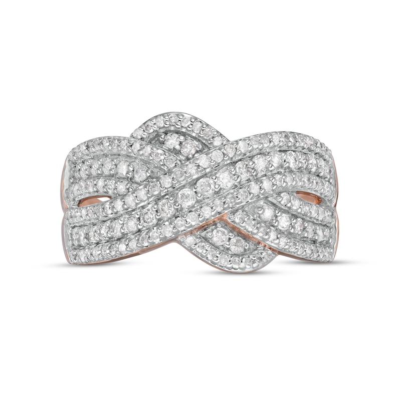 0.58 CT. T.W. Diamond Multi-Row Crossover Anniversary Band in 10K Rose Gold