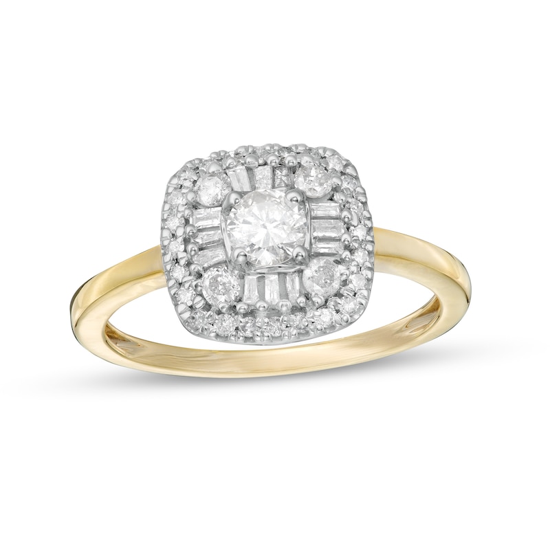 0.58 CT. T.W. Diamond Double Cushion-Shaped Frame Engagement Ring in 10K Gold