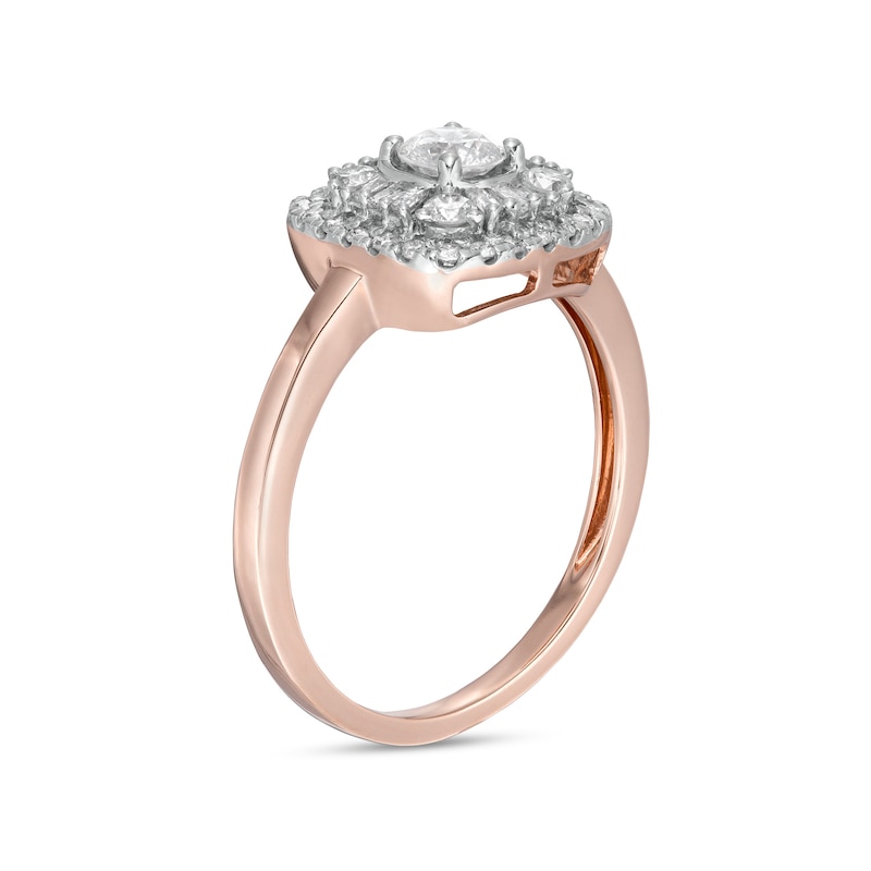0.58 CT. T.W. Diamond Double Cushion-Shaped Frame Engagement Ring in 10K Rose Gold