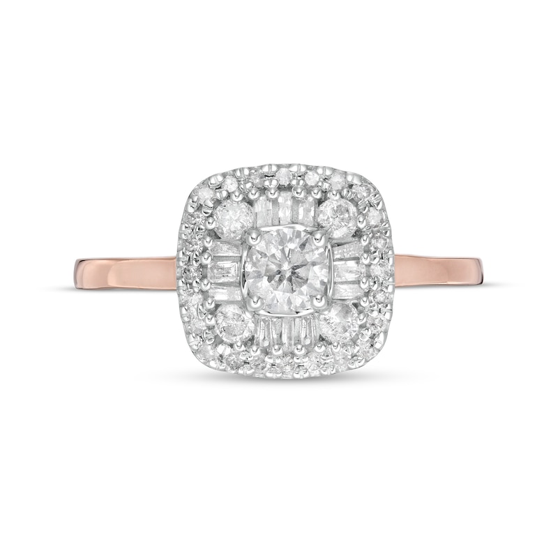 0.58 CT. T.W. Diamond Double Cushion-Shaped Frame Engagement Ring in 10K Rose Gold