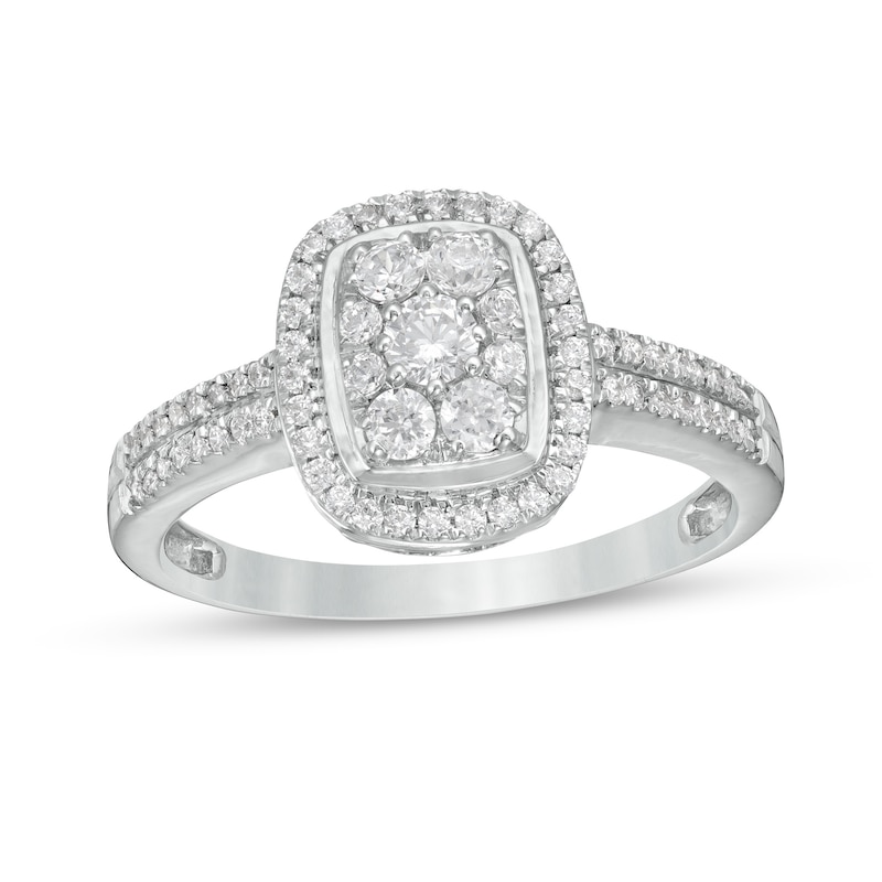 0.45 CT. T.W. Composite Diamond Rectangular Frame Double Row Engagement Ring in 10K White Gold