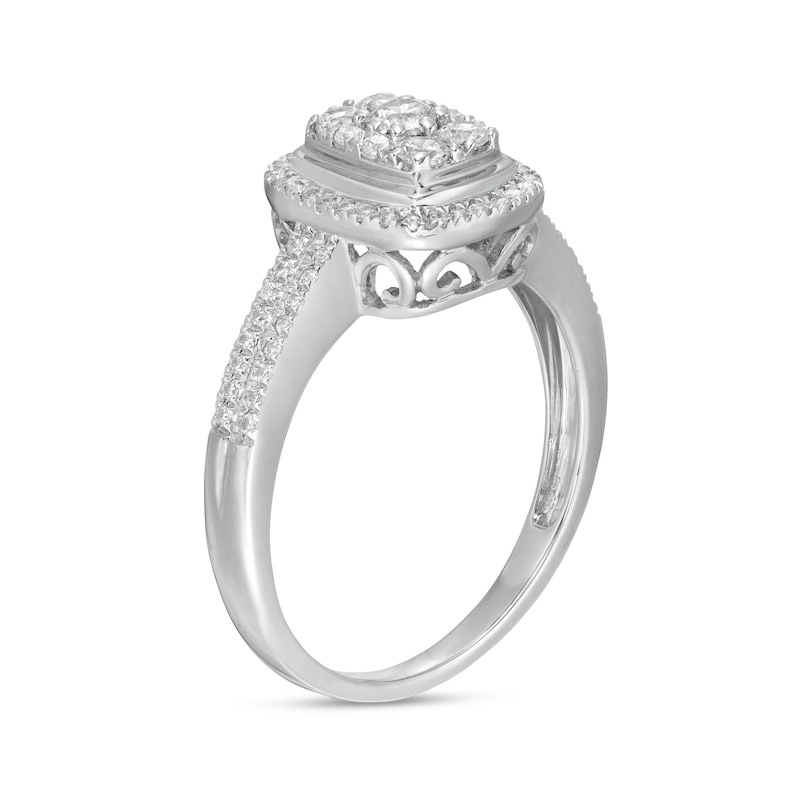 0.45 CT. T.W. Composite Diamond Rectangular Frame Double Row Engagement Ring in 10K White Gold