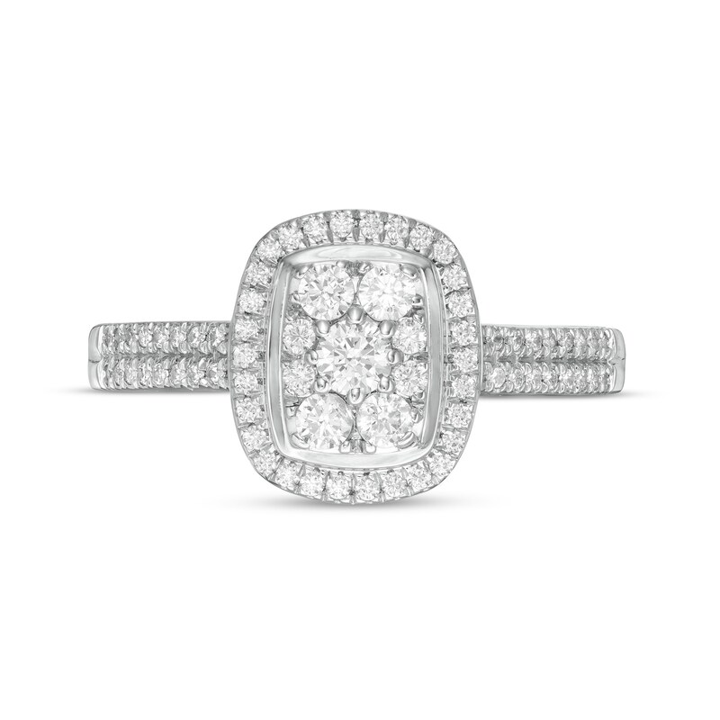 0.45 CT. T.W. Composite Diamond Rectangular Frame Double Row Engagement Ring in 10K White Gold