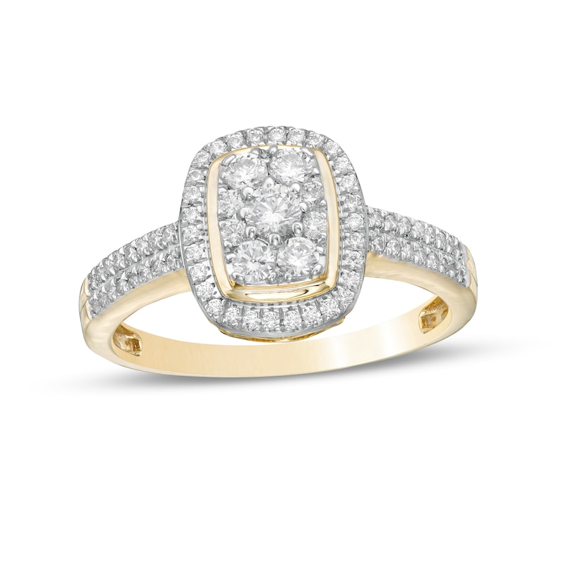0.45 CT. T.W. Composite Diamond Rectangular Frame Double Row Engagement Ring in 10K Gold