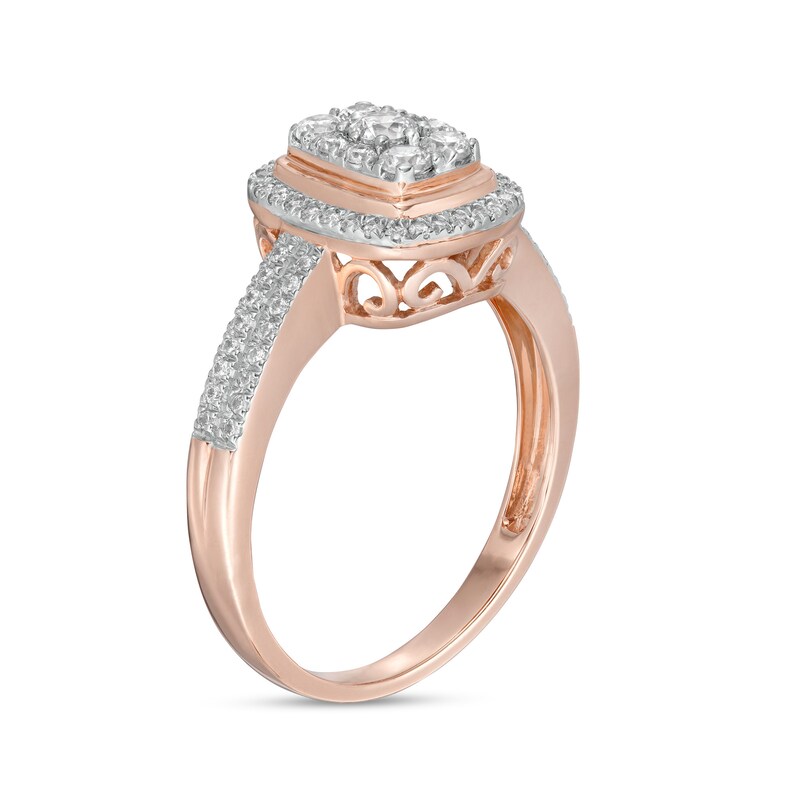 Main Image 3 of 0.45 CT. T.W. Composite Diamond Rectangular Frame Double Row Engagement Ring in 10K Rose Gold