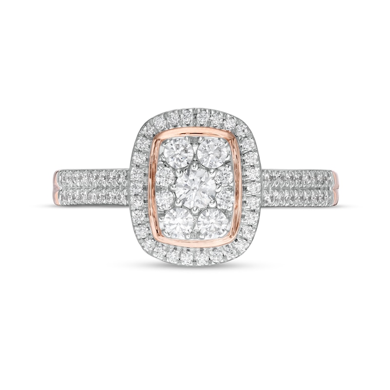 Main Image 4 of 0.45 CT. T.W. Composite Diamond Rectangular Frame Double Row Engagement Ring in 10K Rose Gold