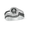Thumbnail Image 0 of 0.95 CT. T.W. Black Enhanced and White Diamond Bypass Multi-Row Bridal Set in 10K White Gold