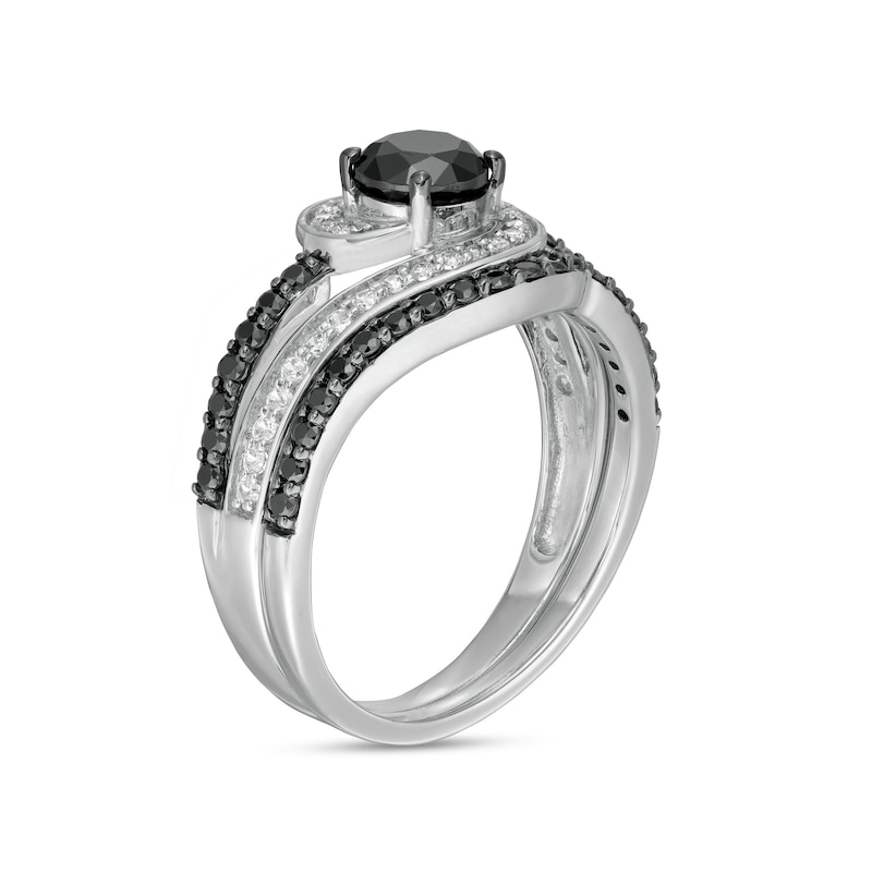 0.95 CT. T.W. Black Enhanced and White Diamond Bypass Multi-Row Bridal Set in 10K White Gold