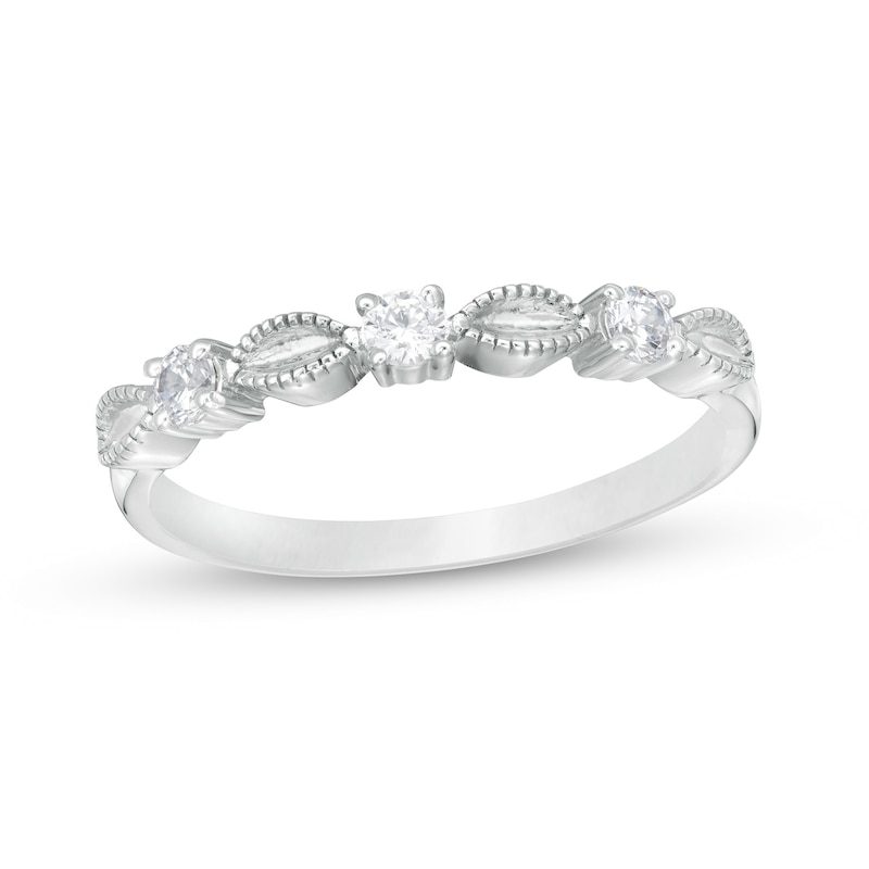 Main Image 1 of 0.145 CT. T.W. Diamond Vintage-Style Alternating Anniversary Band in Sterling Silver