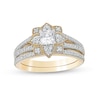Thumbnail Image 1 of 0.69 CT. T.W. Princess-Cut Diamond Flower Frame Vintage-Style Bridal Set in 10K Gold