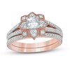 Thumbnail Image 0 of 0.69 CT. T.W. Princess-Cut Diamond Flower Frame Vintage-Style Bridal Set in 10K Rose Gold