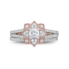 Thumbnail Image 3 of 0.69 CT. T.W. Princess-Cut Diamond Flower Frame Vintage-Style Bridal Set in 10K Rose Gold