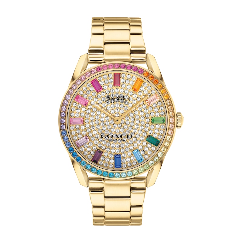 Ladies' Coach Preston Multi-Colour Crystal Accent Gold-Tone IP Watch with Gold-Tone Dial (Model: 14503657)|Peoples Jewellers