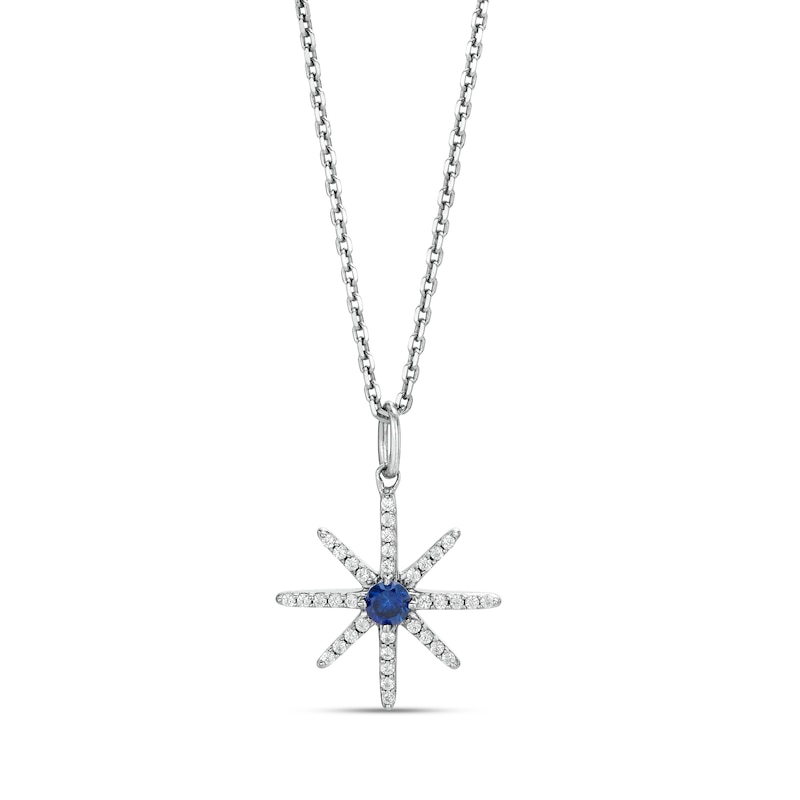 3.5mm Blue and White Lab-Created Sapphire North Star Pendant in Sterling Silver