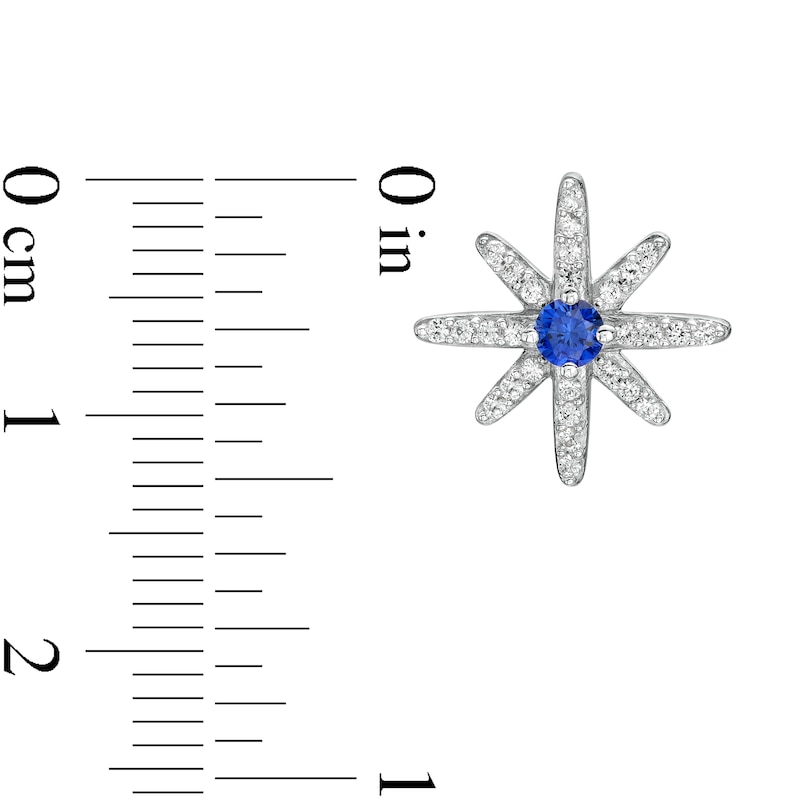 3.0mm Blue and White Lab-Created Sapphire North Star Stud Earrings in Sterling Silver
