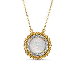 8.0mm Lab-Created Opal and White Lab-Created Sapphire Beaded Double Frame Necklace in 10K Gold