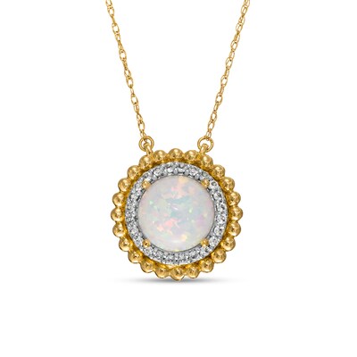 8.0mm Lab-Created Opal and White Lab-Created Sapphire Beaded Double Frame Necklace in 10K Gold