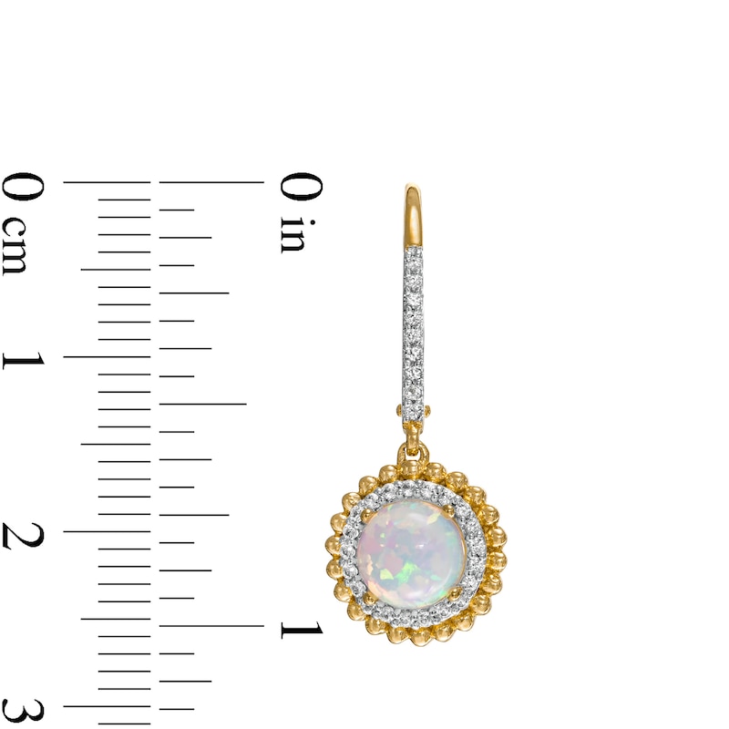 6.0mm Lab-Created Opal and White Lab-Created Sapphire Beaded Double Frame Drop Earrings in 10K Gold