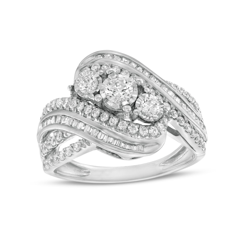 1.00 CT. T.W. Diamond Past Present Future® Bypass Twist Shank Engagement Ring in 10K White Gold