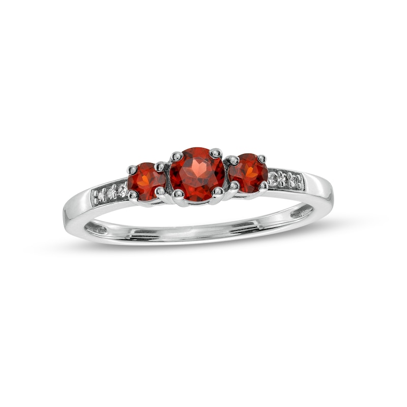 Garnet and Diamond Accent Three Stone Ring in 10K White Gold|Peoples Jewellers