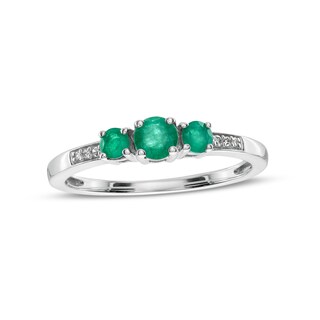 Emerald and Diamond Accent Three Stone Ring in 10K White Gold