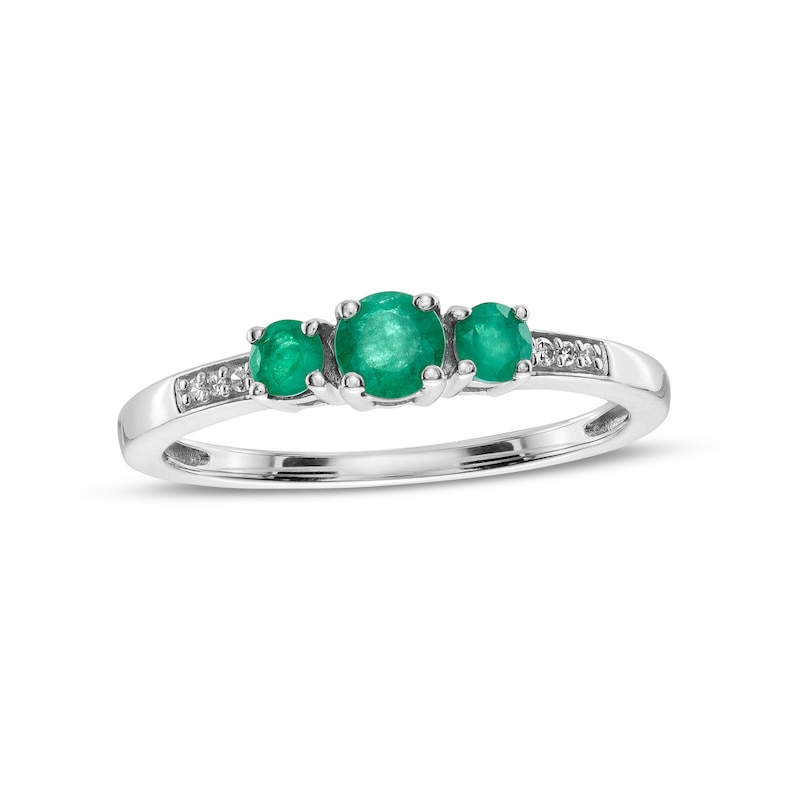 Emerald and Diamond Accent Three Stone Ring in 10K White Gold