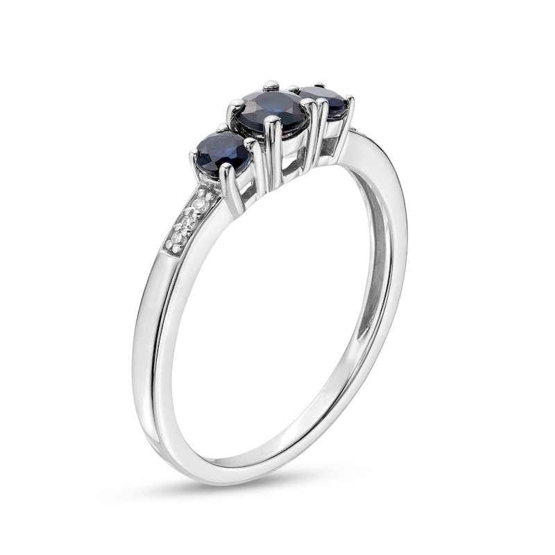Blue Sapphire and Diamond Accent Three Stone Ring in 10K White Gold