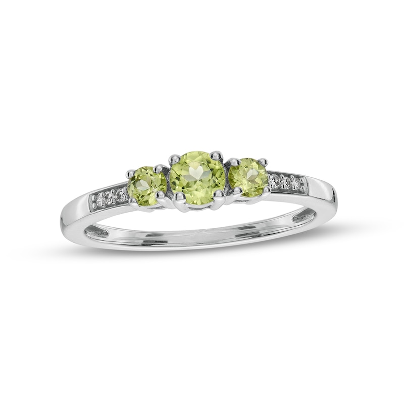 Peridot and Diamond Accent Three Stone Ring in 10K White Gold|Peoples Jewellers