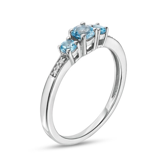 Swiss Blue Topaz and Diamond Accent Three Stone Ring in 10K White Gold