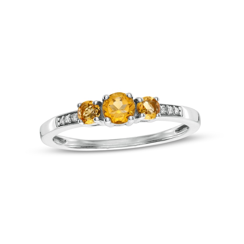 Citrine and Diamond Accent Three Stone Ring in 10K White Gold|Peoples Jewellers