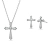 Diamond Accent Solitaire Cross Pendant and Stud Earrings Set in Sterling Silver