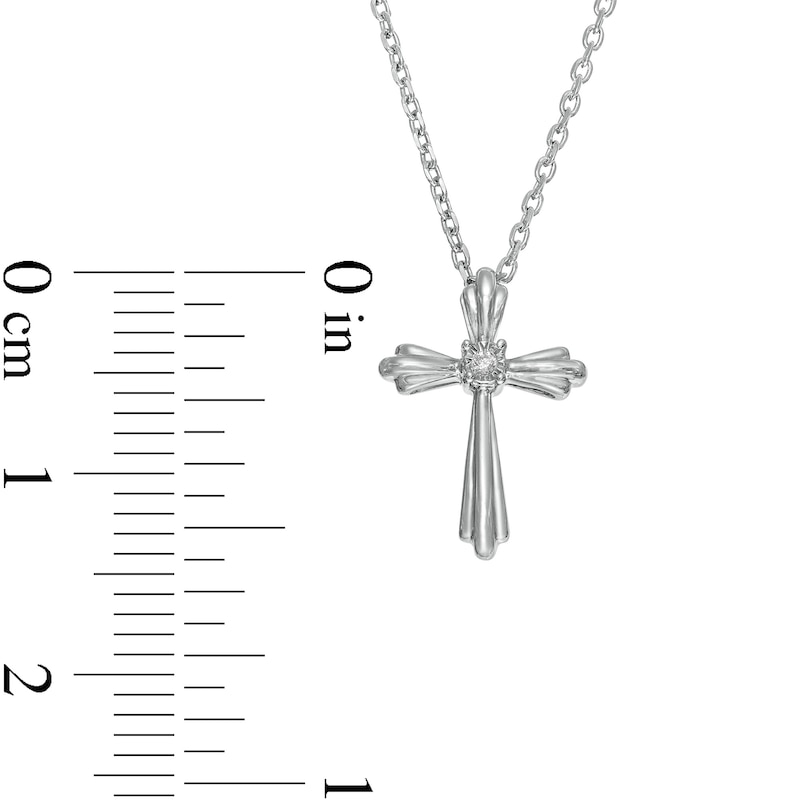 Diamond Accent Solitaire Cross Pendant and Stud Earrings Set in Sterling Silver