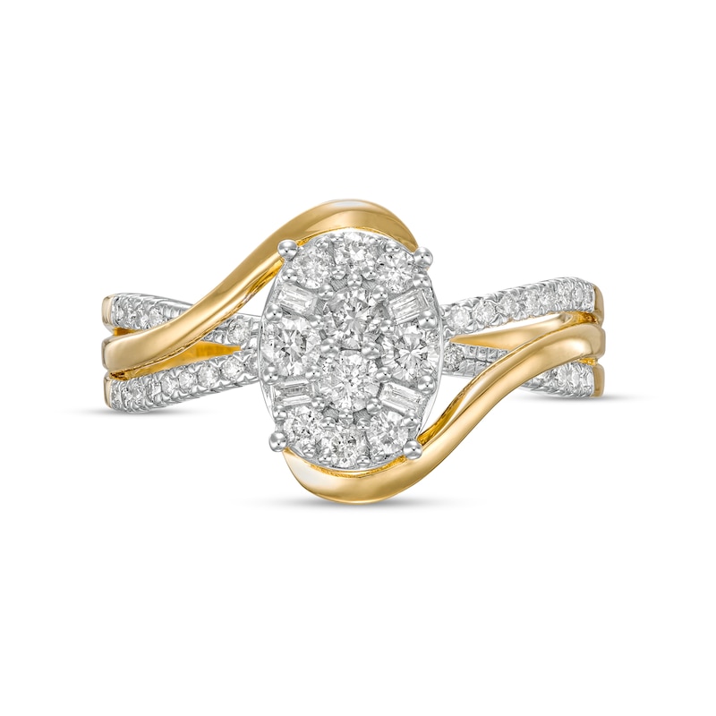 0.50 CT. T.W. Composite Oval Diamond Crossover Split Shank Ring in 10K Gold
