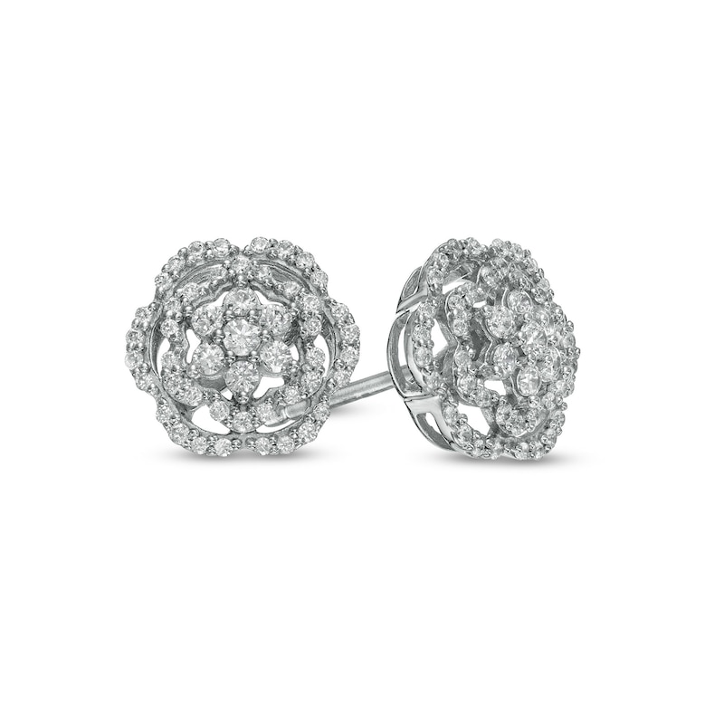 Main Image 1 of 0.51 CT. T.W. Diamond Flower Scallop Edge Stud Earrings in 10K White Gold