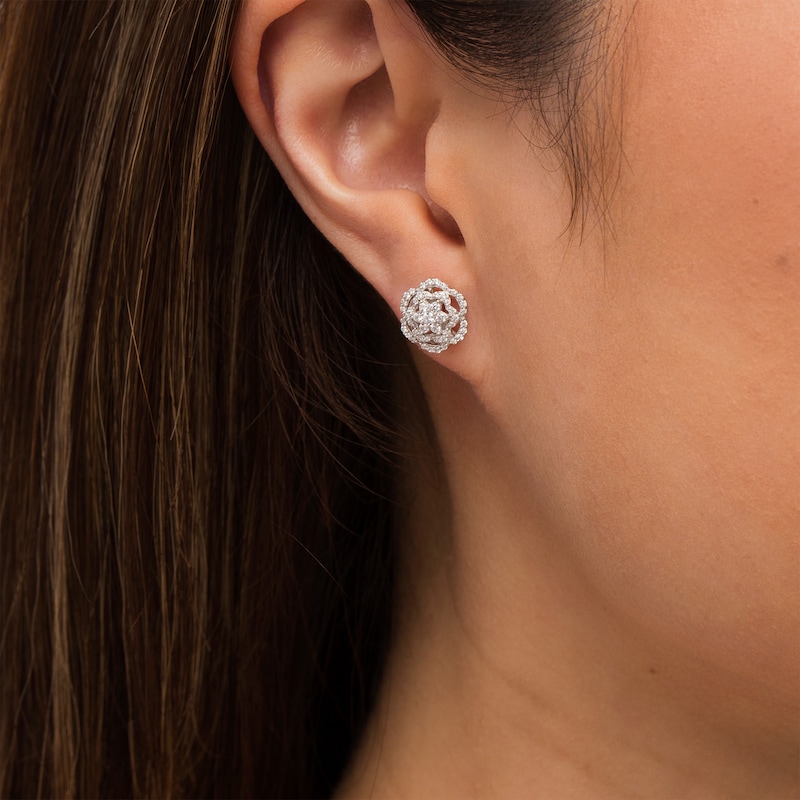 Main Image 2 of 0.51 CT. T.W. Diamond Flower Scallop Edge Stud Earrings in 10K White Gold
