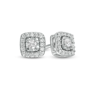 0.16 CT. T.W. Diamond Cushion Frame Stud Earrings in Sterling Silver