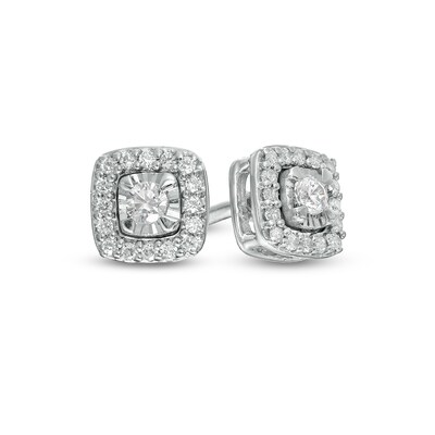 0.16 CT. T.W. Diamond Cushion Frame Stud Earrings in Sterling Silver