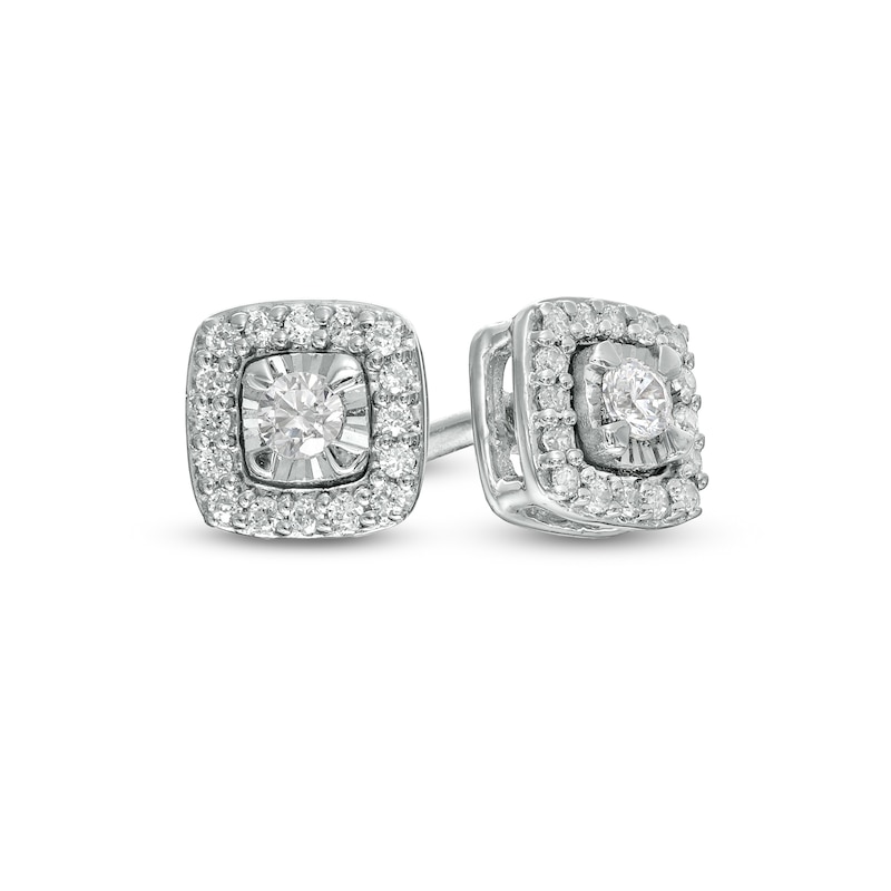 0.16 CT. T.W. Diamond Cushion Frame Stud Earrings in Sterling Silver