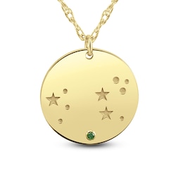Simulated Birthstone Constellation Disc Pendant (1 Stone and Sign)
