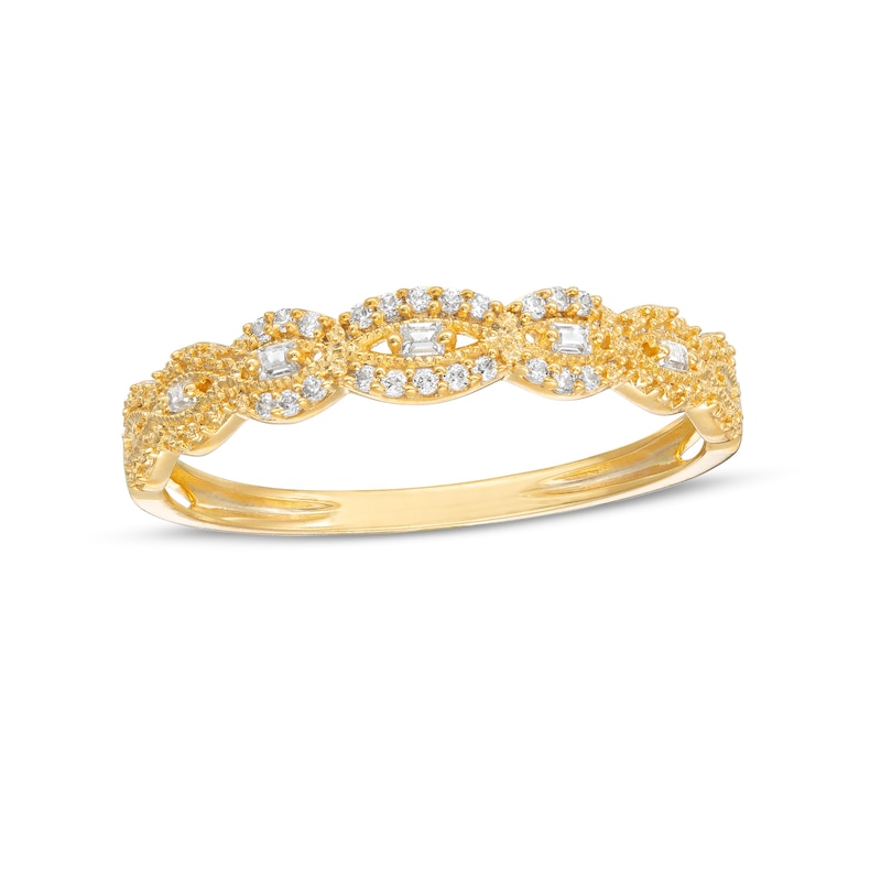 0.065 CT. T.W. Baguette and Round Diamond Vintage-Style Anniversary Band in 10K Gold