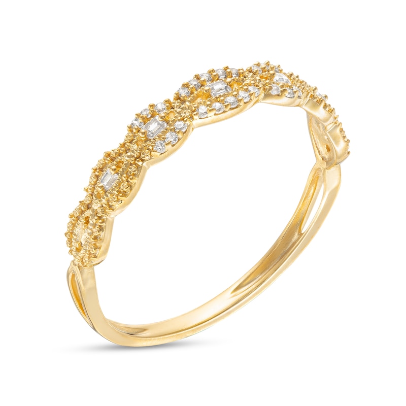 0.065 CT. T.W. Baguette and Round Diamond Vintage-Style Anniversary Band in 10K Gold