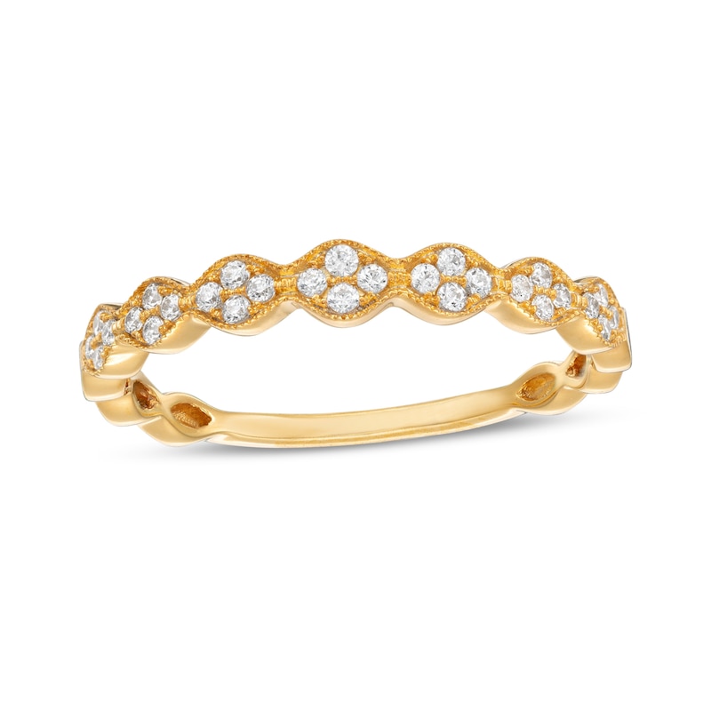 0.16 CT. T.W. Quad Diamond Vintage-Style Scallop Anniversary Band 10K Gold