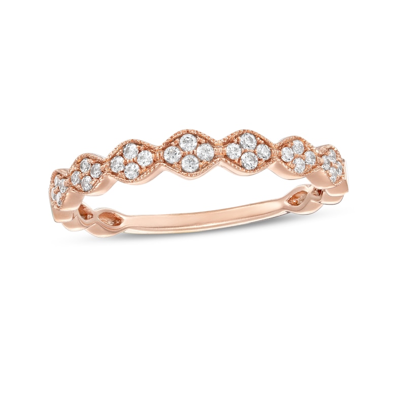 Main Image 1 of 0.16 CT. T.W. Quad Diamond Vintage-Style Anniversary Band in 10K Rose Gold
