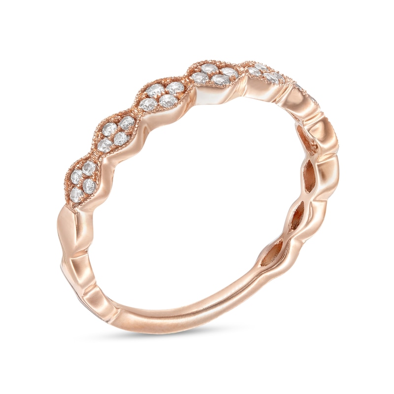 Main Image 3 of 0.16 CT. T.W. Quad Diamond Vintage-Style Anniversary Band in 10K Rose Gold