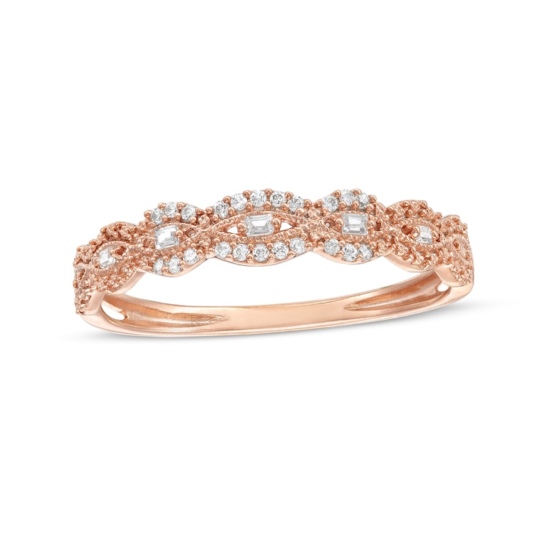 0.065 CT. T.W. Baguette and Round Diamond Vintage-Style Anniversary Band in 10K Rose Gold|Peoples Jewellers