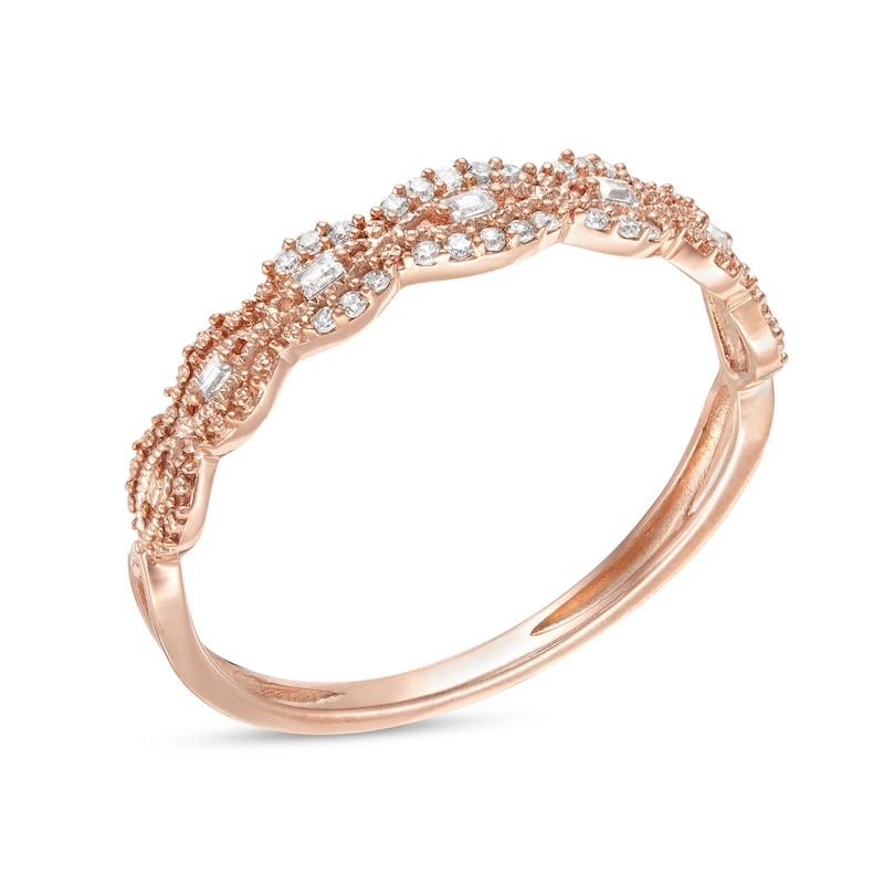 Main Image 3 of 0.065 CT. T.W. Baguette and Round Diamond Vintage-Style Anniversary Band in 10K Rose Gold