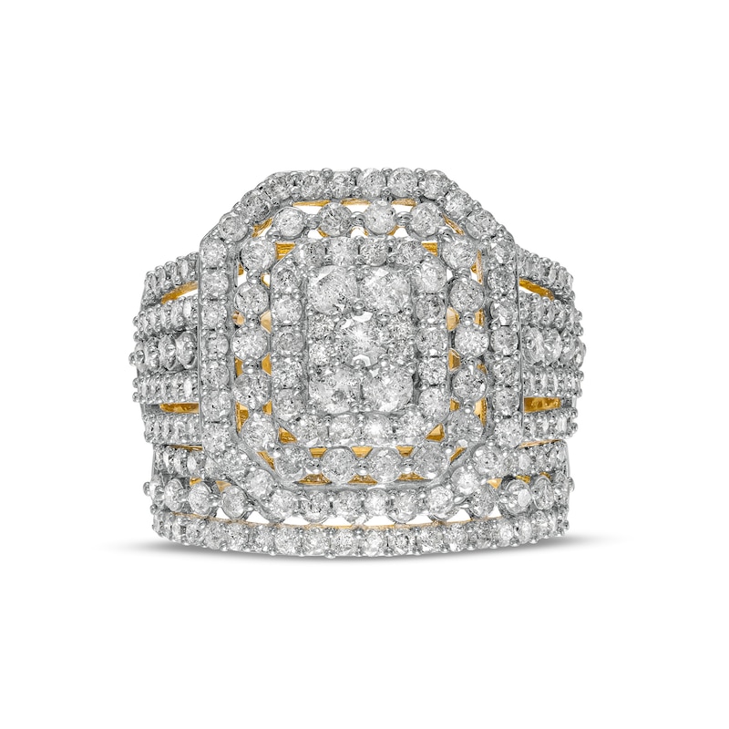 2.18 CT. T.W. Multi-Diamond Triple Octagonal Frame Multi-Row Bridal Set in 10K Gold