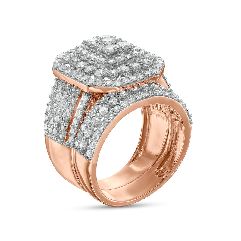 2.18 CT. T.W. Composite Diamond Triple Octagonal Frame Multi-Row Bridal Set in 10K Rose Gold