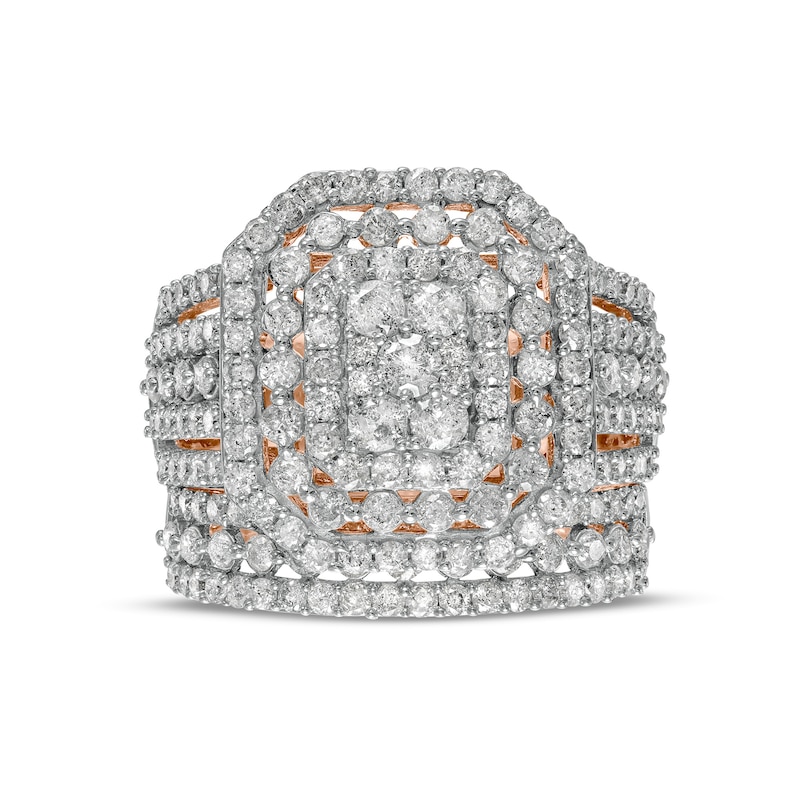 2.18 CT. T.W. Composite Diamond Triple Octagonal Frame Multi-Row Bridal Set in 10K Rose Gold