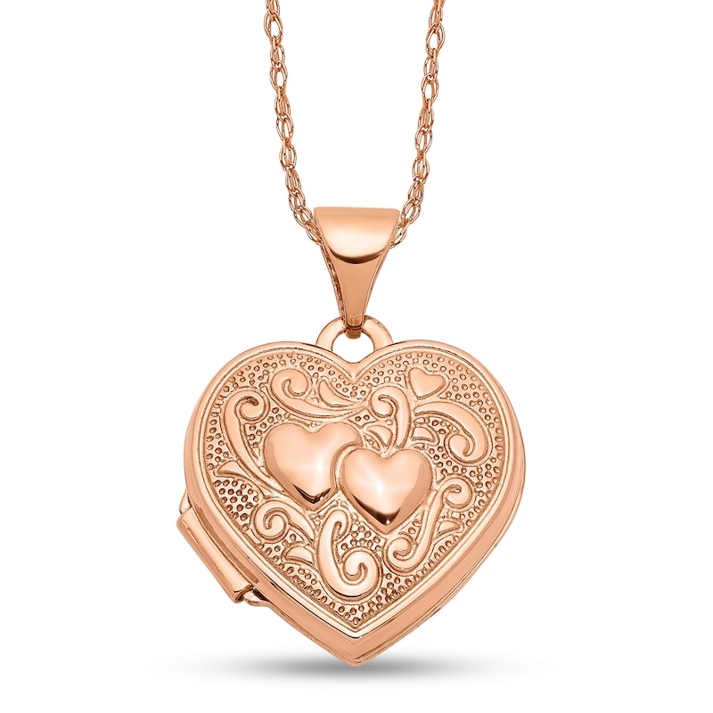 15.0mm Filigree Textured Heart Locket in 14K Rose Gold|Peoples Jewellers